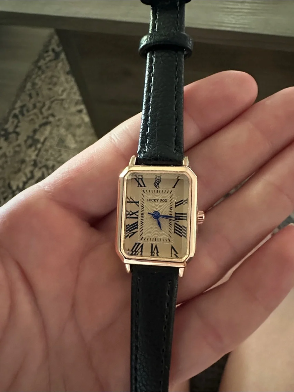 Classic Black dainty Leather Strap Watch with Gold Case